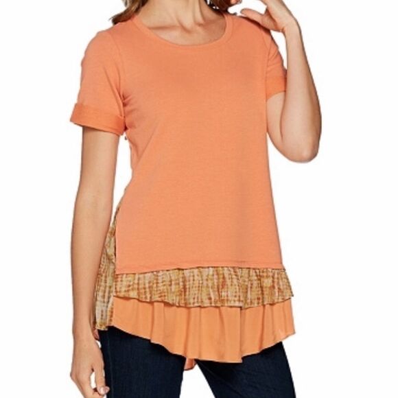 LOGO Lounge Peach Top With Ruffle Drop Hem Small - Picture 1 of 8